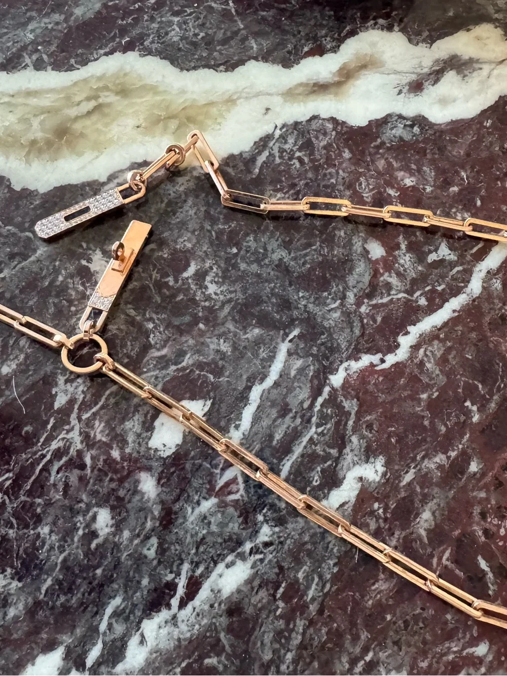 Vermeil Paperclip Link Necklace | CZ Toggle Clasp | Rose Gold Tone